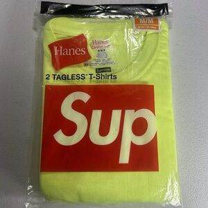 SUPREME x HANES- 2 Pack Yellow Tagless T-Shirts, Size Medium